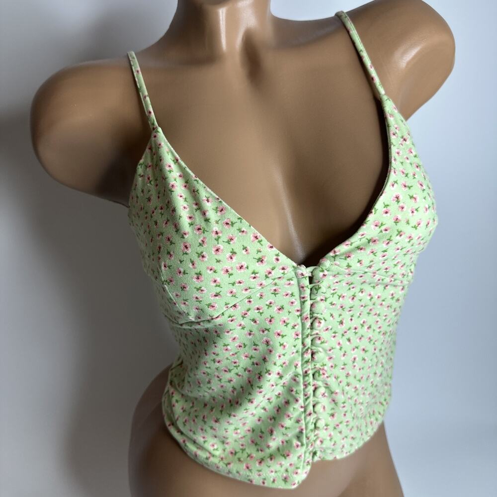 Forever 21 Womens Medium Green Button Front Cami Crop Top Cottagecore Coquette